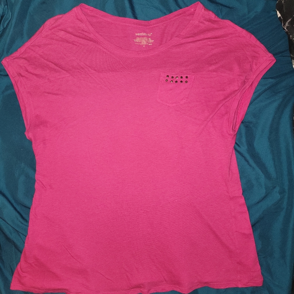WESTBOUND Fuscia Studded Short Sleeve T-Shirt - Woman's Size XL